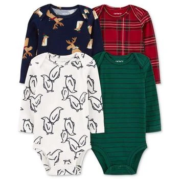 Carter's | Baby Boys Printed Long-Sleeve Bodysuits, Pack of 4,商家Macy's,价格¥112