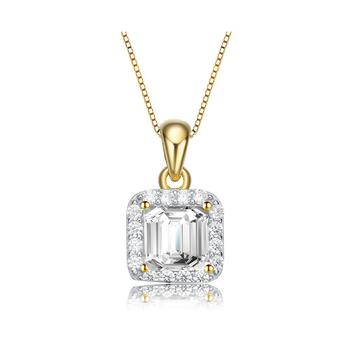 商品Genevive | Sterling Silver White Gold Plating Cubic Zirconia Asscher Cut Drop Pendant,商家Macy's,价格¥501图片
