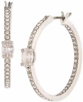 Givenchy | Silver-Tone Small Pavé & Oval Crystal Hoop Earrings, 0.92",商家Macy's,价格¥177