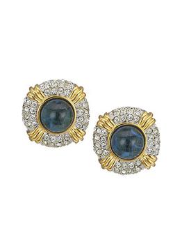 商品Faux Sapphire & Crystal Center Button Clip-On Earrings图片