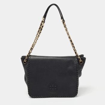 推荐Tory Burch Black Quilted Leather Marion Flap Shoulder Bag商品