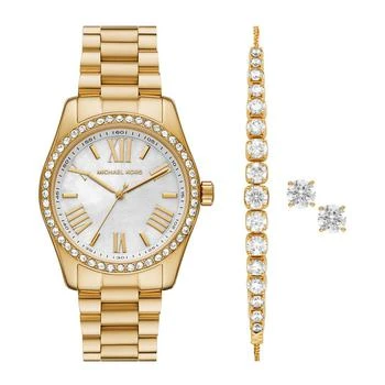 Michael Kors | Women's Lexington Three-Hand Gold-Tone Stainless Steel Watch 38mm and Jewelry Gift Set 