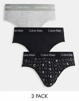 Calvin Klein | Calvin Klein 3 pack hipster briefs with logo waistband in multi logo print商品图片,6.9折×额外9.5折, 额外九五折