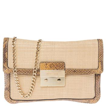 michael kors sloan, [二手商品] Michael Kors | Michael Kors Cream Raffia and Python Embossed Leather Sloan Shoulder Bag商品图片 6.2折