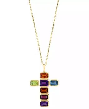 Effy | EFFY® Multi-Gemstone Cross 18" Pendant Necklace (5-1/4 ct. t.w.) in 14k Gold,商家Macy's,价格¥14800