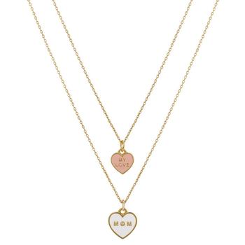 商品Unwritten | Cubic Zirconia Enamel "Mom" and "My Love" Heart Charm Necklace Set with Extender (0.01 ct. t.w.) in 14K Gold Flash-Plated,商家Macy's,价格¥127图片