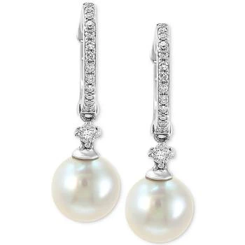 Effy | EFFY® Cultured Freshwater Pearl (7mm) & Diamond (1/6 ct. t.w.) Hoop Drop Earrings in 14k White Gold 4.5折×额外8折, 独家减免邮费, 额外八折