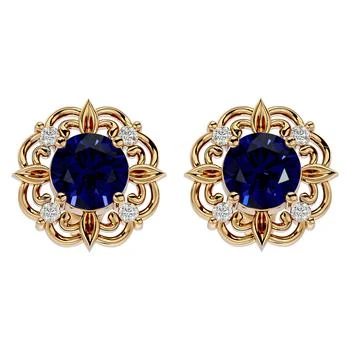 2 1/5 Carat Sapphire And Diamond Antique Stud Earrings In 14 Karat Yellow Gold