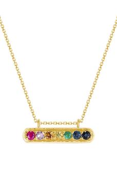 推荐14K Yellow Gold Rainbow Sapphire Bar Pendant Necklace商品