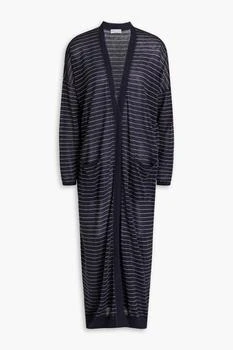 推荐Bead-embellished striped linen-blend cardigan商品