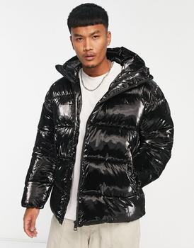 Calvin Klein | Calvin Klein Jeans badge logo high shine oversized puffer jacket in black商品图片,额外9.5折, 额外九五折