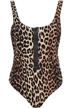 Ganni | Shirred leopard-print swimsuit商品图片,3折