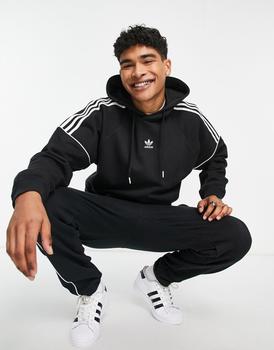 推荐adidas Originals Rekive 3 stripe logo hoodie in black商品