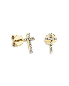 Sydney Evan | 14K Yellow Gold Diamond Mini Cross Stud Earrings,商家Bloomingdale's,价格¥4650