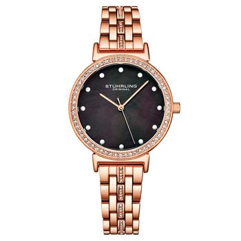 Stuhrling | Women's Rose Gold-Tone Link Bracelet with Crystals Studded Strip Watch 33mm商品图片,