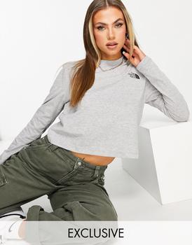 The North Face | The North Face cropped long sleeve t-shirt in grey Exclusive at ASOS商品图片,6折×额外8折, 额外八折