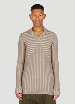 推荐Ribbed V-Neck Sweater in Brown商品
