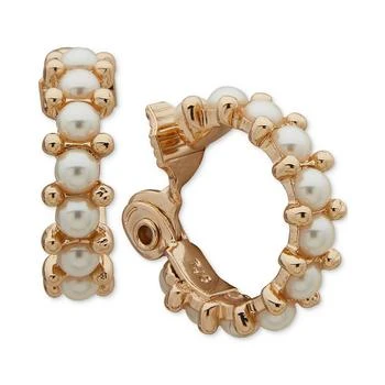 Anne Klein | Gold-Tone Small Imitation Pearl Clip-On Hoop Earrings, 0.8" 独家减免邮费