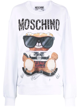 Moschino | MOSCHINO 女士白色棉质眼镜安全别针小熊印花拼接效果圆领卫衣 EV1713-5527-3001商品图片,满$100享9.5折, 满折