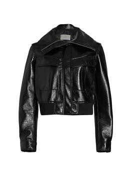 推荐Cropped Glossed Faux Leather Jacket商品