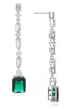 商品Rivka Friedman | White Rhodium Clad Emerald Crystal Cubic Zirconia Drop Earrings,商家Nordstrom Rack,价格¥1288图片