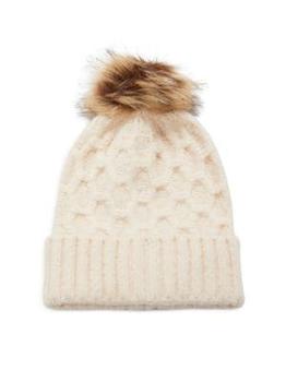 推荐Marcus Adler NY Faux Fur Pom Pom Cable Knit Beanie商品