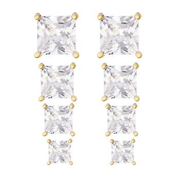 Macy's | Women's 14k Gold Plated Square Cubic Zirconia Stud Earrings Set, 8 Pieces商品图片,