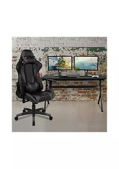 商品Gaming Desk and Gray/Black Reclining Gaming Chair Set /Cup Holder/Headphone Hook/Removable Mouse Pad Top - Wire Management图片