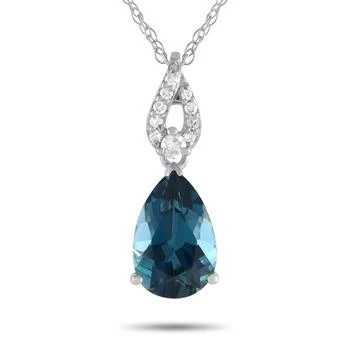 LB Exclusive | 14K White Gold 0.06ct Diamond and Pear-Cut Blue Topaz Necklace PD4-16184WBT,商家Premium Outlets,价格¥1702