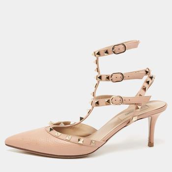 valentino rockstud高跟鞋, [二手商品] Valentino | Valentino Peach Pink Leather Rockstud Ankle-Strap Pumps Size 39.5商品图片 8.7折, 满1件减$100, 满减