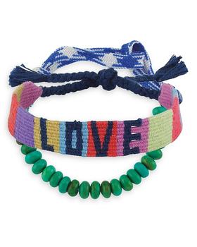 推荐Set Corse Gemstone Beaded & Embroidered Love Cord Slider Bracelet, Set of 2商品