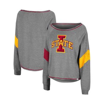 Colosseum | Women's Heather Gray Iowa State Cyclones Amped Chevron Stripe Raglan Boat Neck Pullover Sweatshirt商品图片,