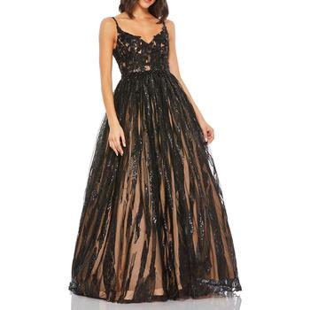 推荐Mac Duggal Women's Floral Lace Sleeveless Lace-Up V-Neck Ball Gown商品