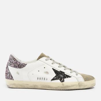 Golden Goose | Golden Goose Superstar Glittered Distressed Leather and Suede Trainers商品图片,额外6折, 额外六折