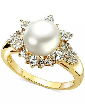 Macy's | Cultured Freshwater Pearl (8mm) & White Topaz (7/8 ct. t.w.) Ring in 14k Gold-Plated Sterling Silver,商家Macy's,价格¥1029