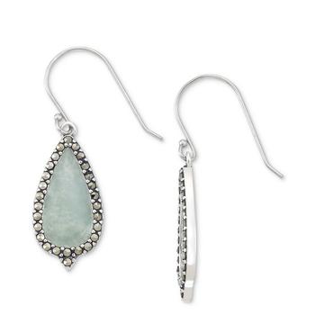 商品Jade & Marcasite Teardrop Drop Earrings in Sterling Silver图片