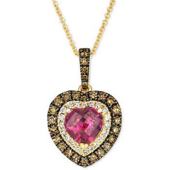 商品Raspberry Rhodolite (1-1/3 ct. t.w.) & Diamond (5/8 ct. t.w.) Heart Pendant Necklace in 14k Gold, 18" + 2" extender图片