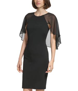 Calvin Klein | Scuba Crepe Dress with Chiffon Caplet商品图片,