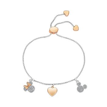 商品Unwritten Crystal Mickey and Minnie Mouse Rose Gold-Plated Hearts Charm Bracelet图片