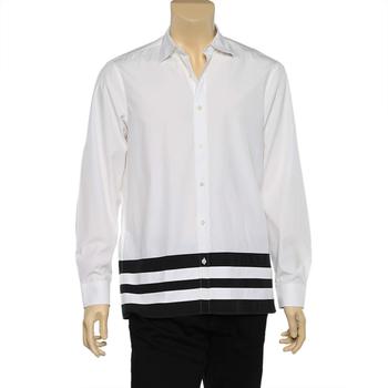 推荐Burberry White Cotton Striped Hem Detail Button Front Shirt L商品
