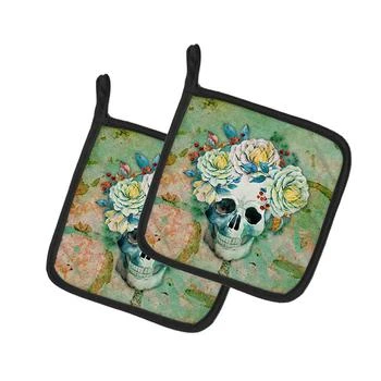 Caroline's Treasures | Day of the Dead Skull with Flowers Pair of Pot Holders,商家Verishop,价格¥164
