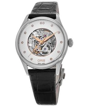 推荐Oris Artelier Skeleton Silver Diamond Dial Black Leather Strap Women's Watch 01 560 7724 4031-07 5 17 64FC商品