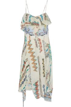 product Asymmetric ruffled printed silk-gauze dress image