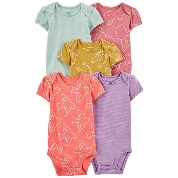 Carter's | Baby Girls Short Sleeved Bodysuits With Snaps, Pack of 5 7.9折, 独家减免邮费