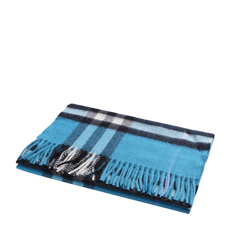 Burberry 博柏利 女士水蓝色格子羊毛丝绒格子围巾 3978135,价格$392.15