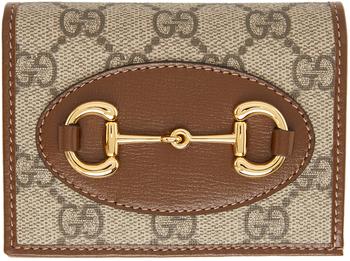 Gucci | Beige & Brown GG 'Gucci 1955' Horsebit Card Holder Wallet商品图片,独家减免邮费
