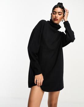 商品ASOS | ASOS DESIGN super soft volume sleeve roll neck mini jumper dress in black,商家ASOS,价格¥294图片
