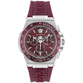 推荐Men's Swiss Chronograph Greca Extreme Burgundy Silicone Strap Watch 45mm商品