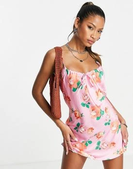 推荐Reclaimed Vintage inspired satin cami dress in pink floral print商品