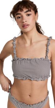 gani经典款, Ganni | GANNI 再生条纹弹性抹胸式比基尼上衣商品图片 3折